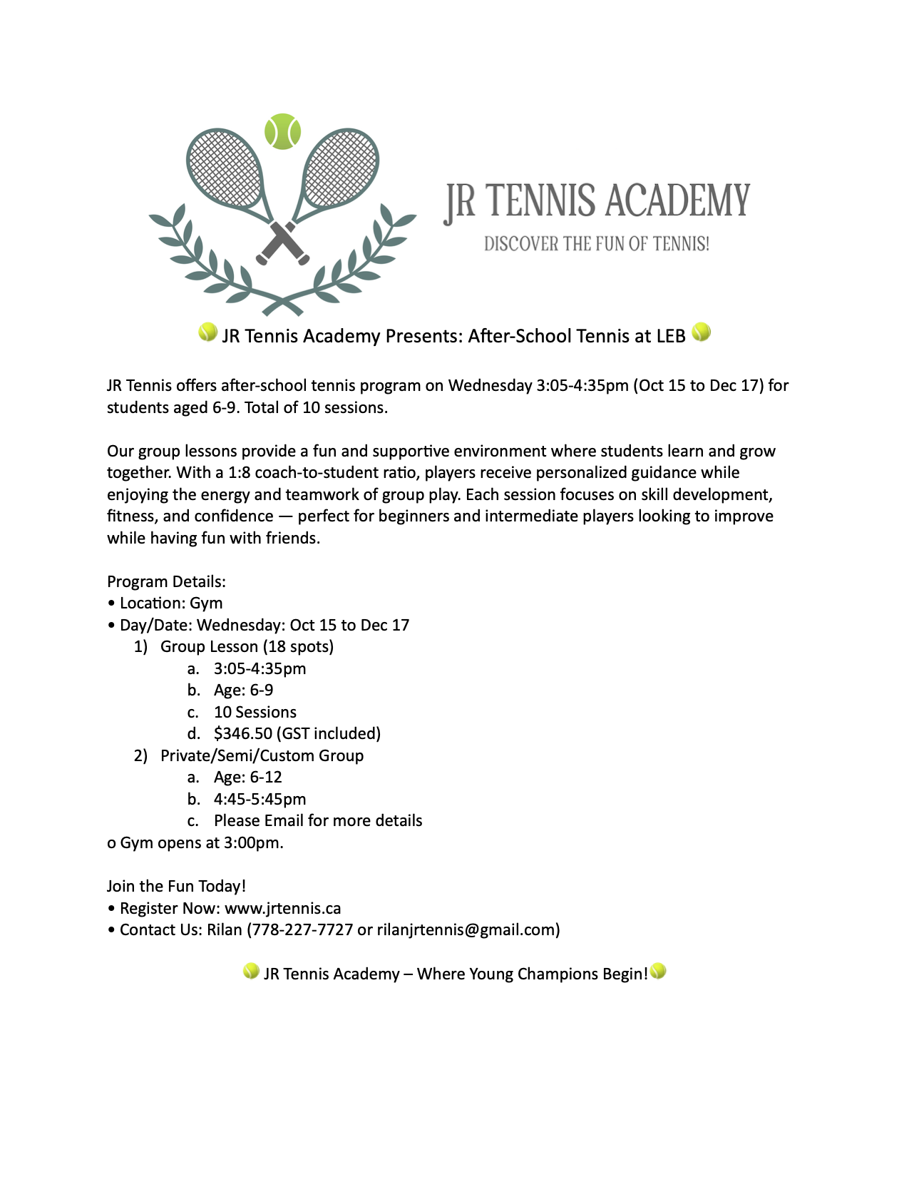 JR Tennis Academy